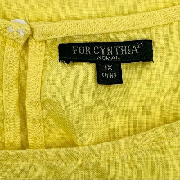 For Cynthia Woman 1X Yellow Linen Ruffle Sleeve Blouse Top - Picture 6 of 8